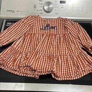 Girls 3T fall rust orange brown gingham dress monogram personalized Lillian name